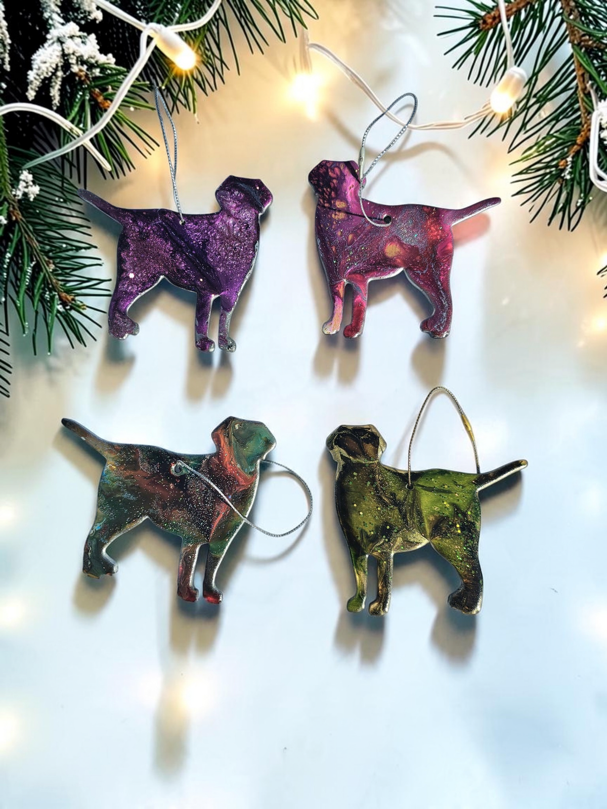 Four handmade Labrador dog ornaments