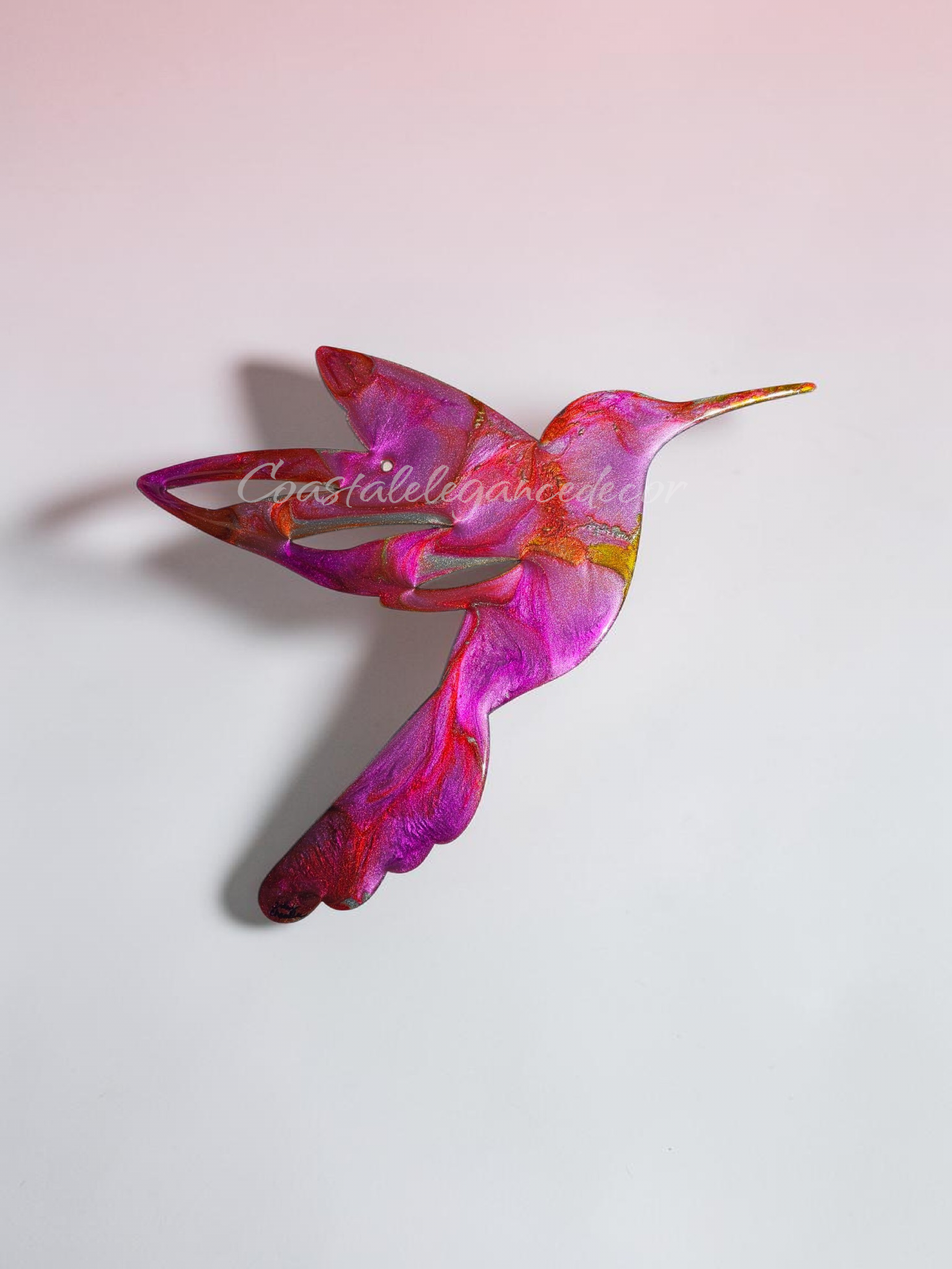 Vibrant Shimmer Hummingbird Wall Art – Handcrafted Resin on Wood (10.5" x 8.5")