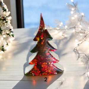 Christmas Trees with Branches Holiday Tabletop Decoration Chunky Wood with Resin Multiple Colors 5 Inch