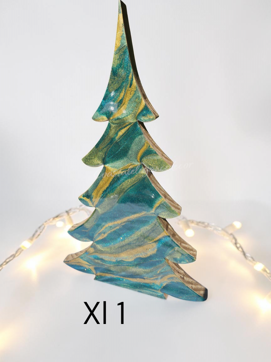 Emerald and Olive Green Resin Wooden Tabletop Tree
