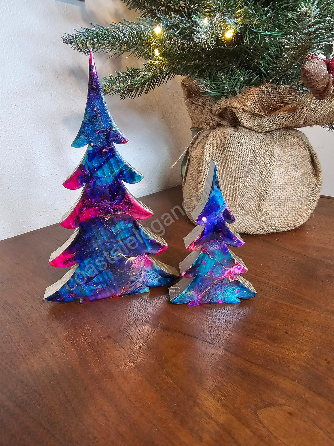 Christmas Trees with Branches Holiday Tabletop Decoration Pink Blue Lg or Sm