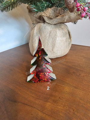 Christmas Trees with Branches Holiday Tabletop Decoration Chunky Wood with Resin Multiple Colors 5 Inch