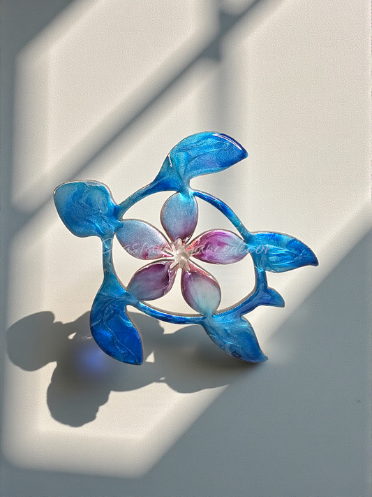 Handcrafted 10" Coastal Polynesian Flower Sea Turtle Wall Art Decor with Vibrant Colors