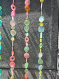 Load image into Gallery viewer, Capiz Shell Strands in Pinks and Greens 72 Inches Bougainvillea displaying colorful jingle oyster shells in teardrop and circle shapes, perfect for indoor or outdoor decor.

