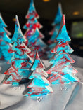 Charger l'image dans la visionneuse de la galerie, Handmade Silvery Blue and Red Christmas Trees Holiday Shelf Sitter Mantelpiece 3 Sizes

