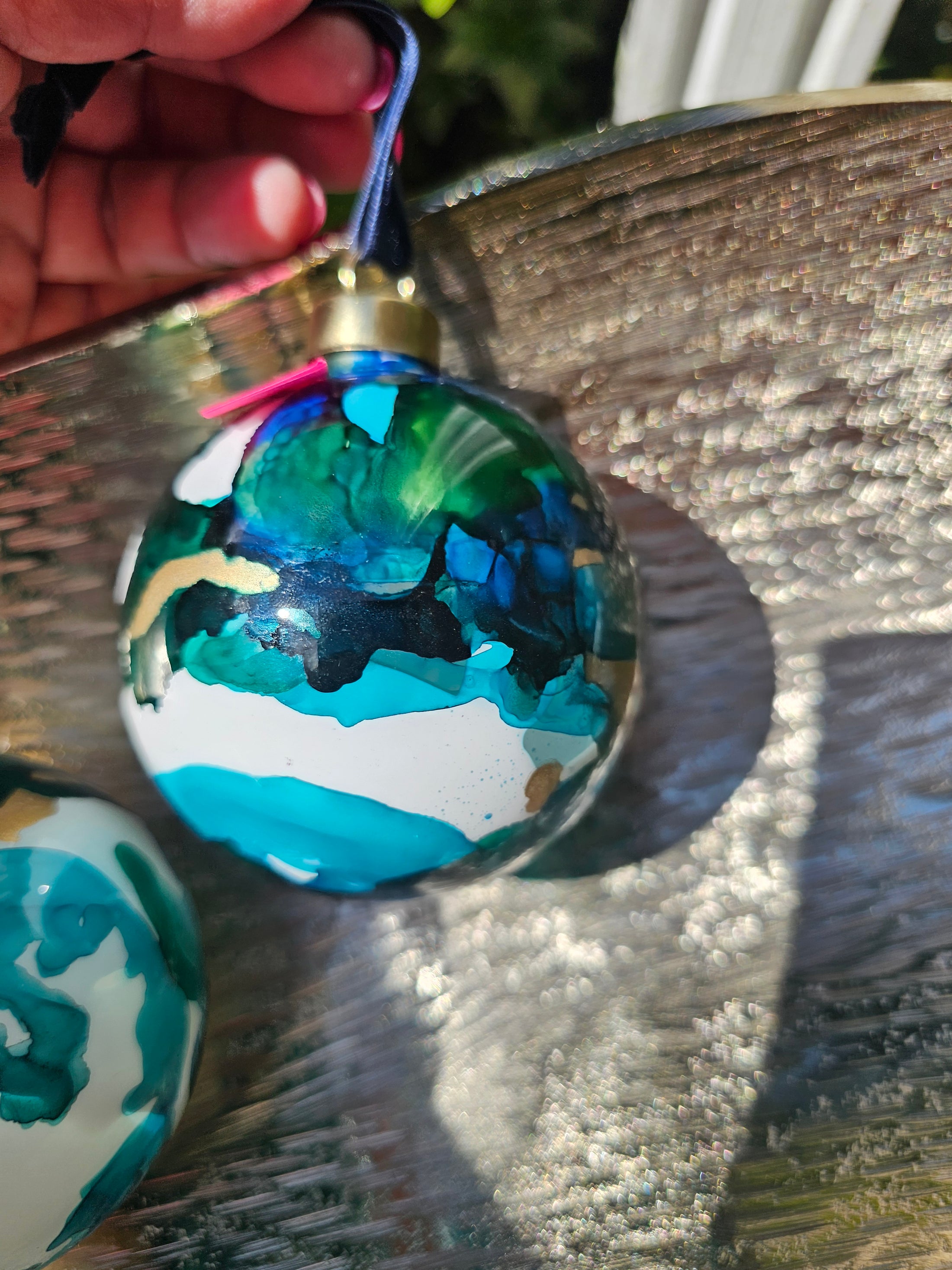 Handcrafted Emerald Green, Teal & Gold Glass Christmas Ornament