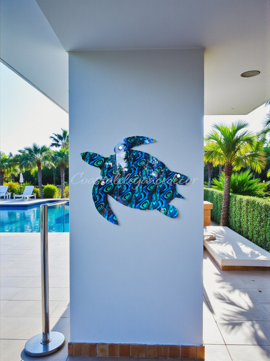 17" Abalone Swirl Acrylic Sea Turtle Wall Art – Handmade Weatherproof Coastal Decor