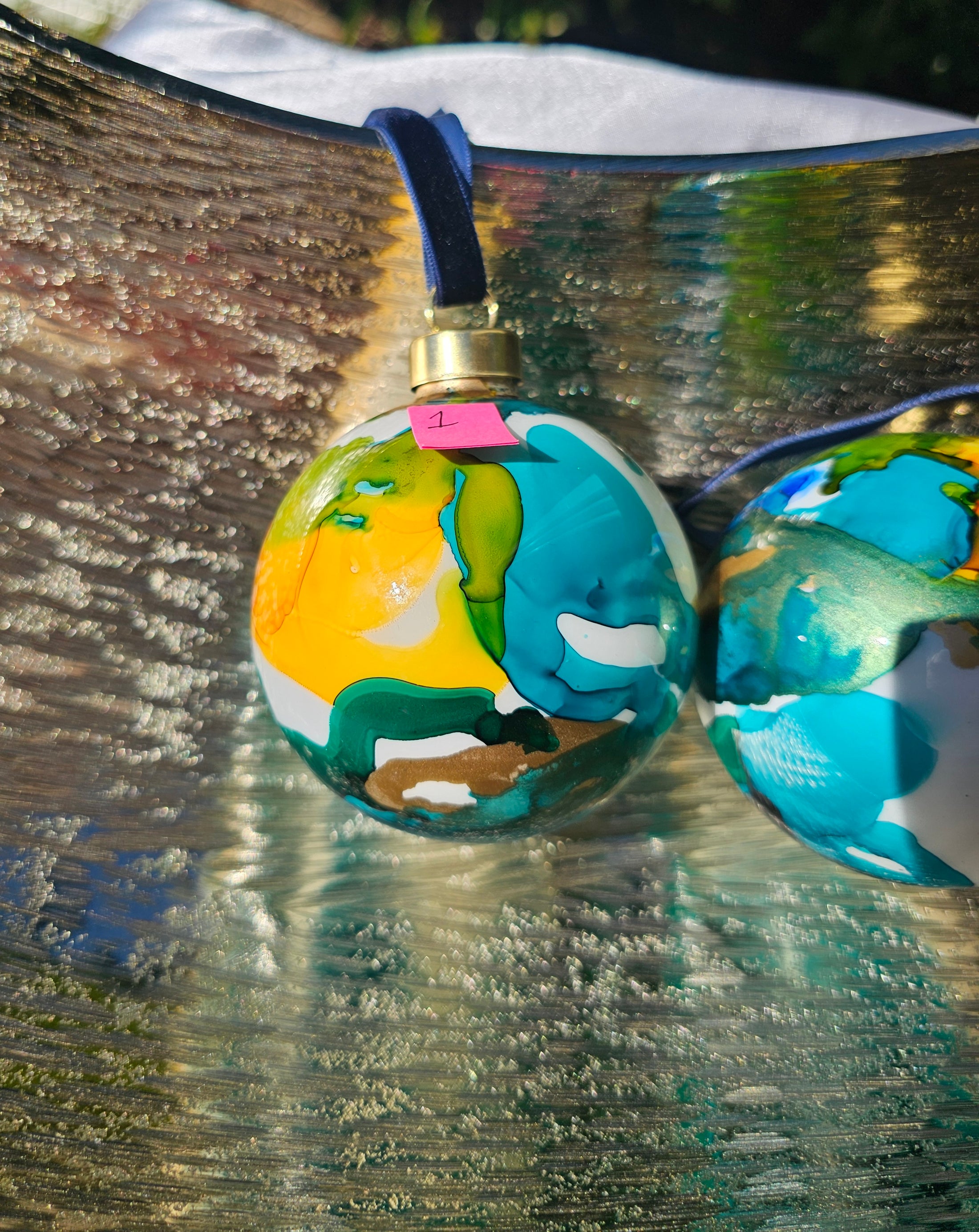 Handcrafted Emerald Green, Teal & Gold Glass Christmas Ornament