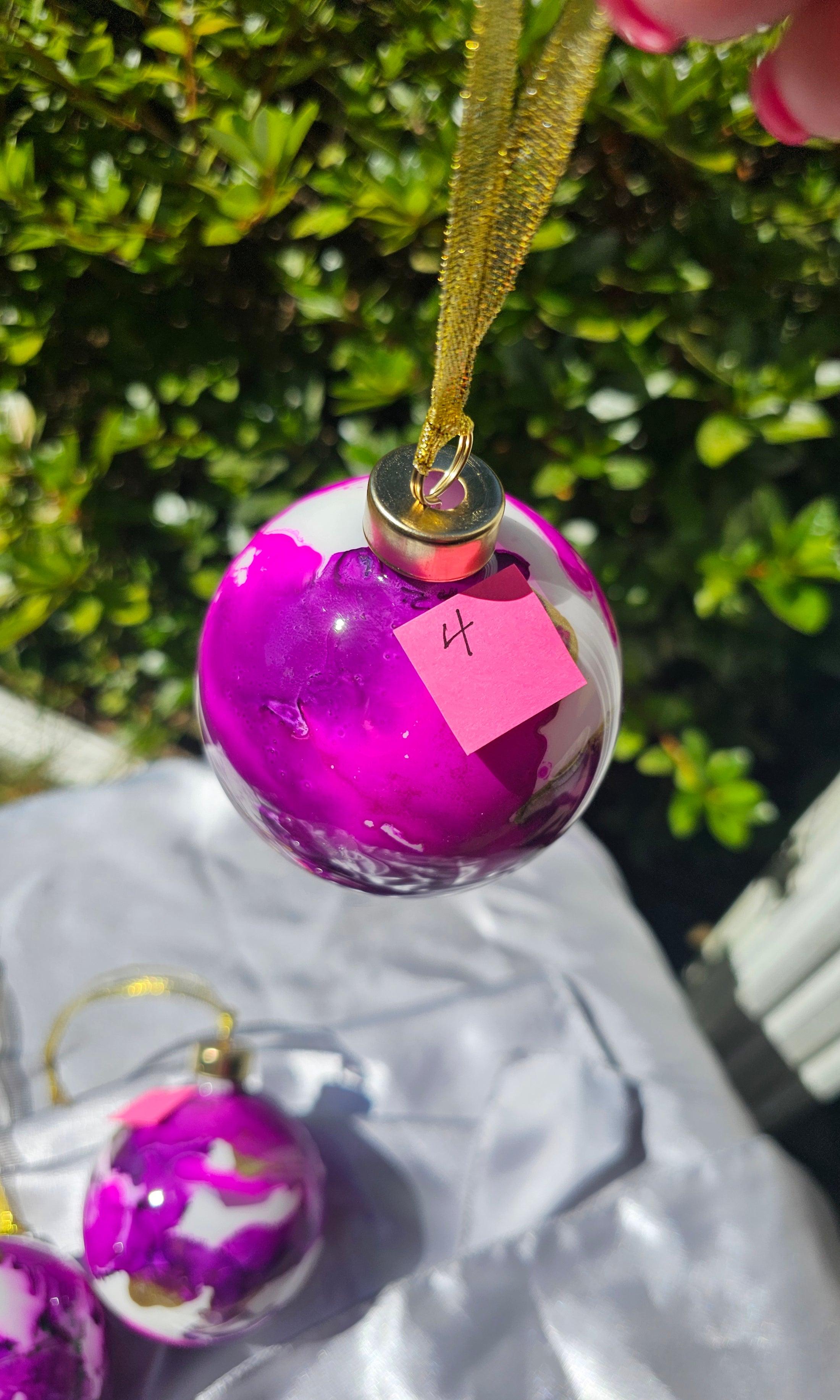 Handcrafted Jewel Tone Plum & Fuchsia Glass Christmas Ornament