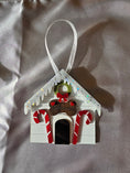 Load image into Gallery viewer, Personalized Keepsake Modern Christmas Dog House Sparkly Ornament
