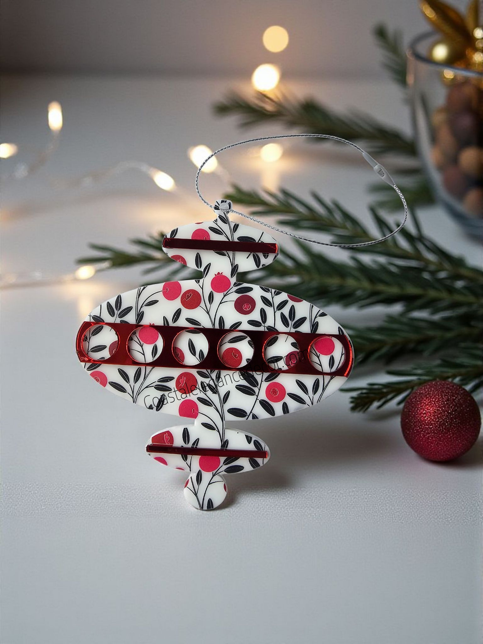 Nostalgic Retro Style Cranberry and Branches Christmas Ornaments 3 Styles