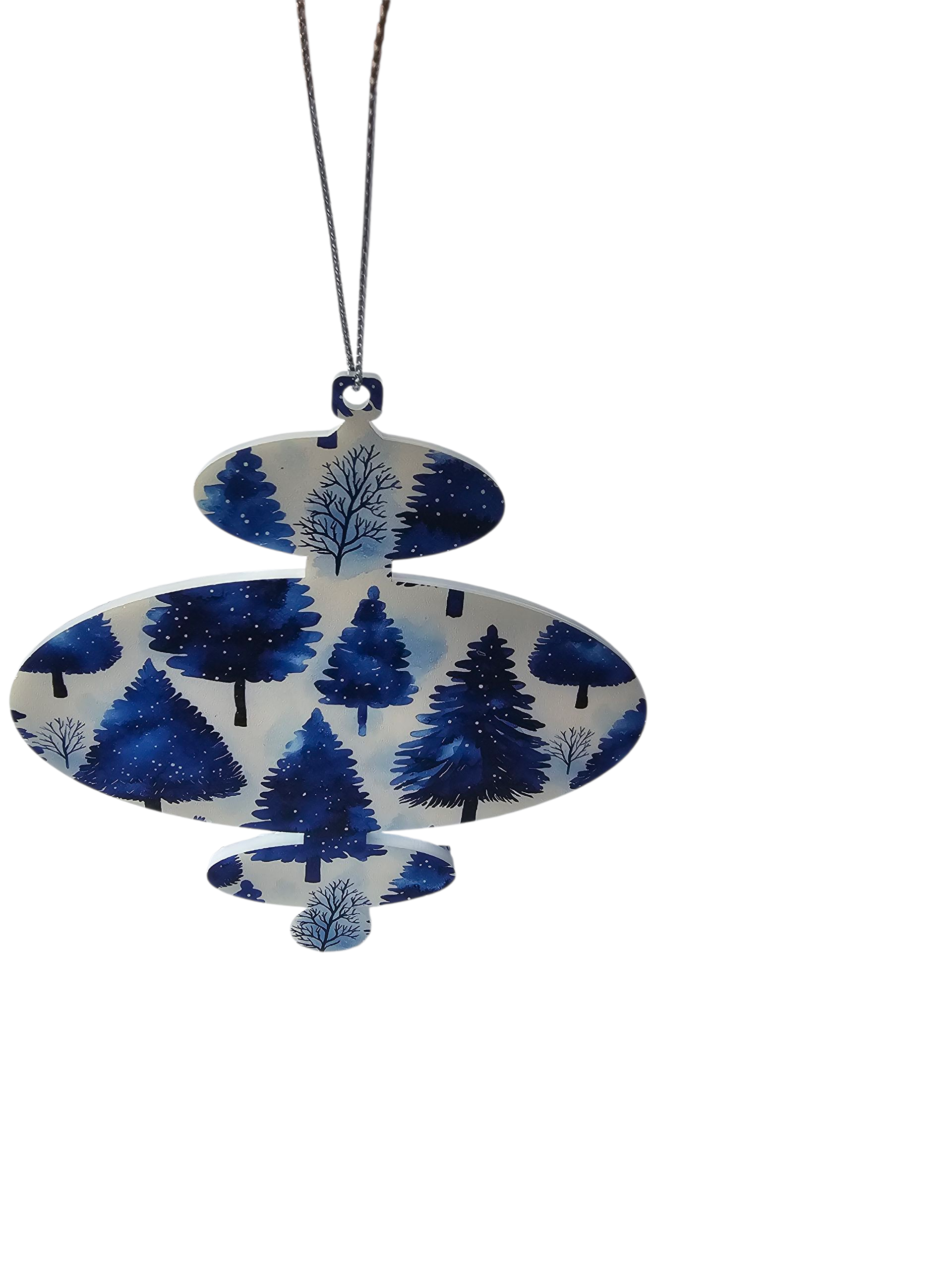 Mid Century Modern Retro Style Blue Watercolor Snowy Trees Christmas Ornaments 3 Styles