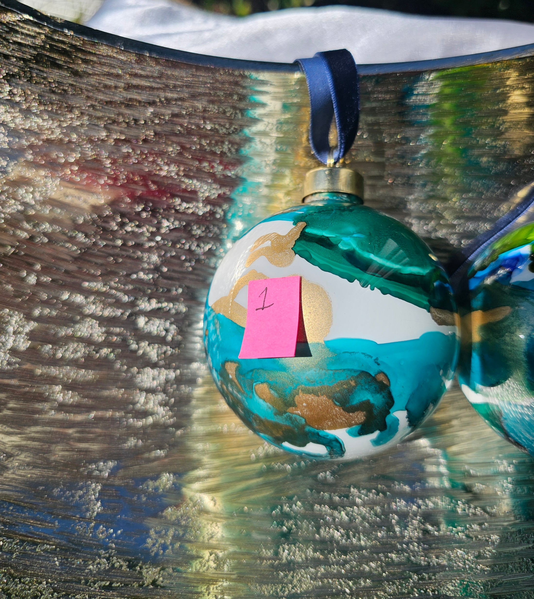 Handcrafted Emerald Green, Teal & Gold Glass Christmas Ornament