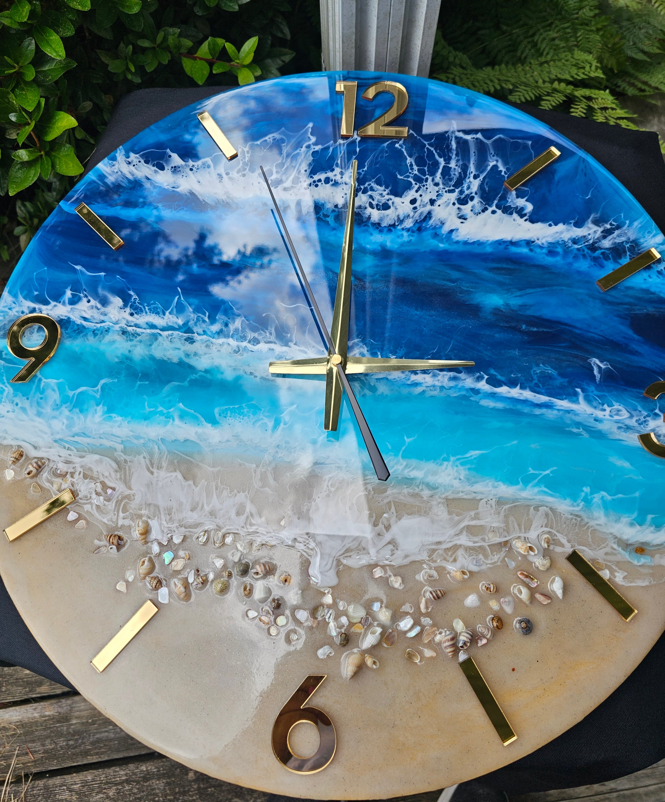 Large 19.5 Inch Standard Number Wall Clock -  Sandy Beach Design with Turquoise Ocean Waters