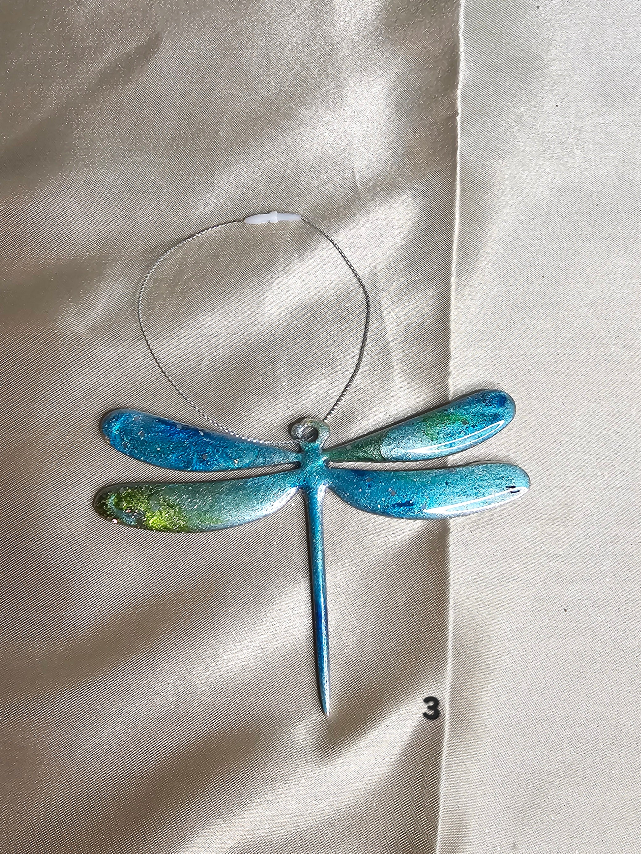 Handmade Nature Dragonfly Christmas Tree Keepsake Ornament in vibrant colors, crafted by Coastal Elegance Decor, perfect for adding a natural touch to your holiday decor.