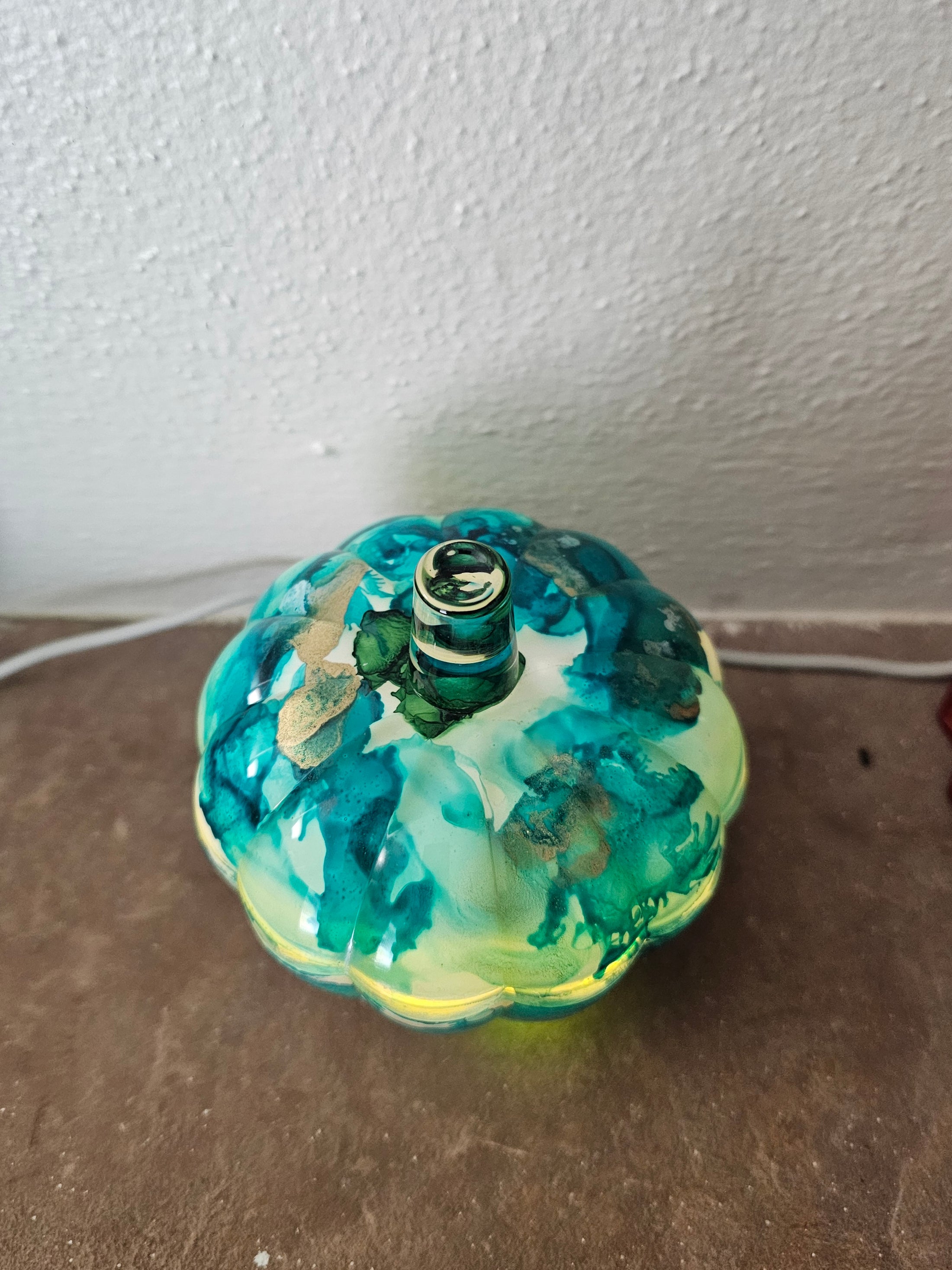 Handpainted Decorative Glass Coastal Style Pumpkin Tabletop Trinket Dish