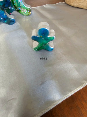 Chunky Wood with Resin Handmade Gingerbread Men Christmas Decorations Green Blue 3 Sizes