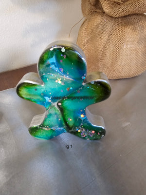 Chunky Wood with Resin Handmade Gingerbread Men Christmas Decorations Green Blue 3 Sizes