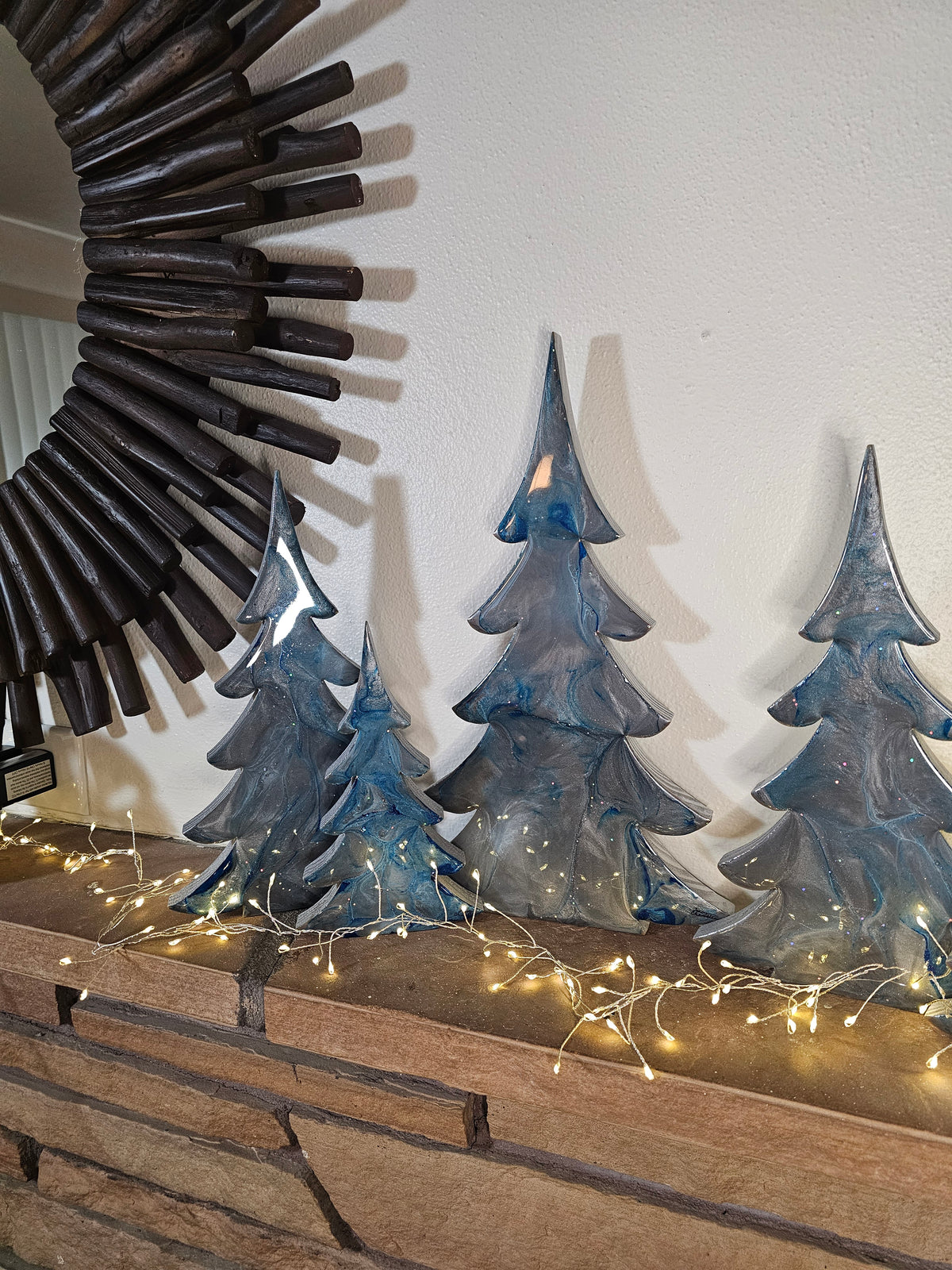 Handcrafted Moody Winter Night Resin Wooden Tree
