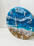Load image into Gallery viewer, Handmade 12" Turquoise Ocean Resin Wall Clock – Full White Number Wave Art
