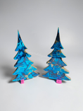 Charger l'image dans la visionneuse de la galerie, Handmade Light Blue, Navy & Gold Resin Wood Trees | Coastal Contemporary Tabletop Decor
