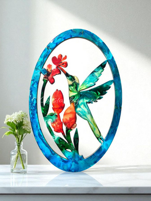 Hummingbird with Flowers Oval Frame Wall Decor