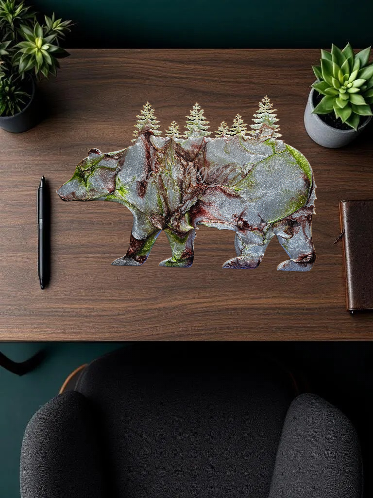 Wildlife Bear with Forest Trees Wood Resin Cabin Wall Decor Handmade
