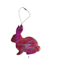 Load image into Gallery viewer, Handcrafted Woodlands Colorful Rabbit Ornaments with bright colors and glitter, ideal for Christmas decorations from Coastal Elegance Decor.
