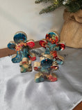 Load image into Gallery viewer, Chunky Wood with Resin Handmade Gingerbread Men Christmas Decorations Slate Blue and Red 3 Sizes
