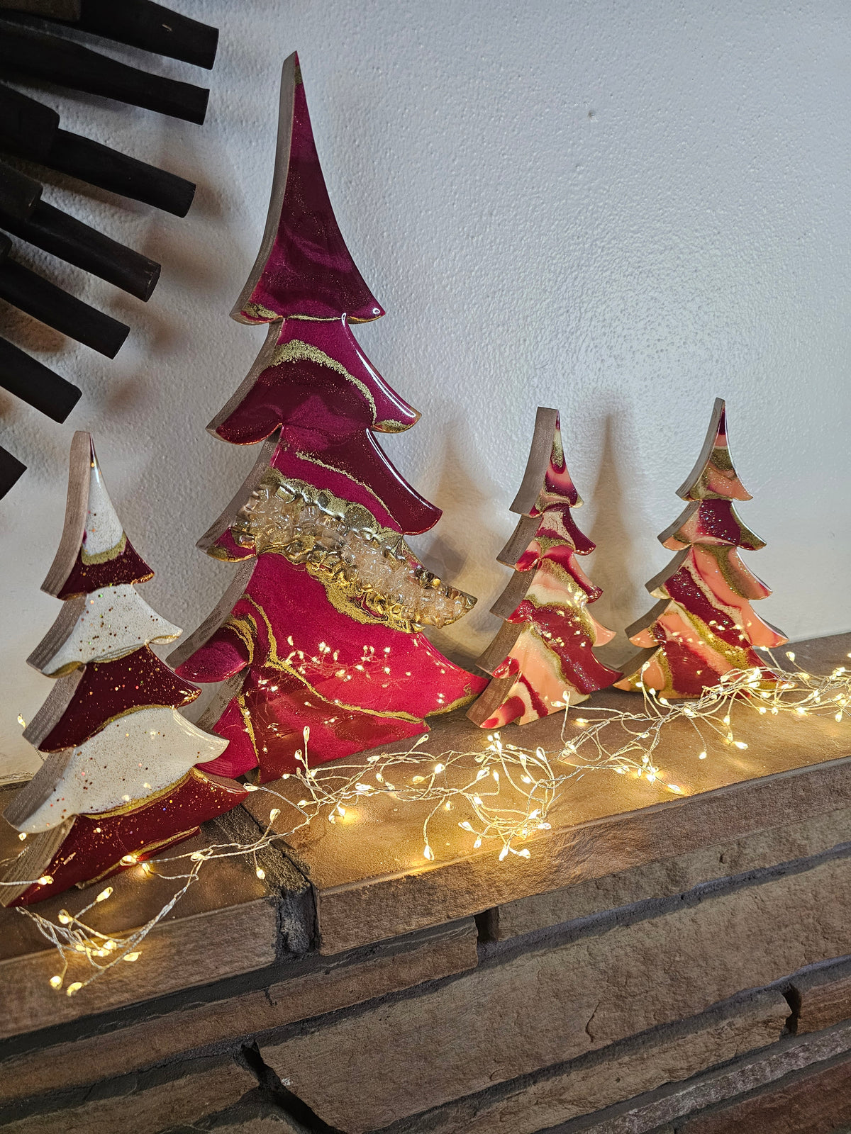 Hand-Poured Resin on Solid Pine Christmas Trees: Cranberry Geode & Candy Stripe Designs