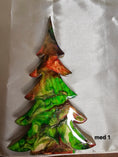 Load image into Gallery viewer, Cheerful Handmade Green and Red Resin Christmas Trees with Branches, showcasing unique patterns, perfect for holiday mantelpiece decoration, available in three sizes.

