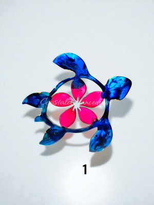 Handcrafted 10" Coastal Polynesian Flower Sea Turtle Wall Art Decor with Vibrant Colors