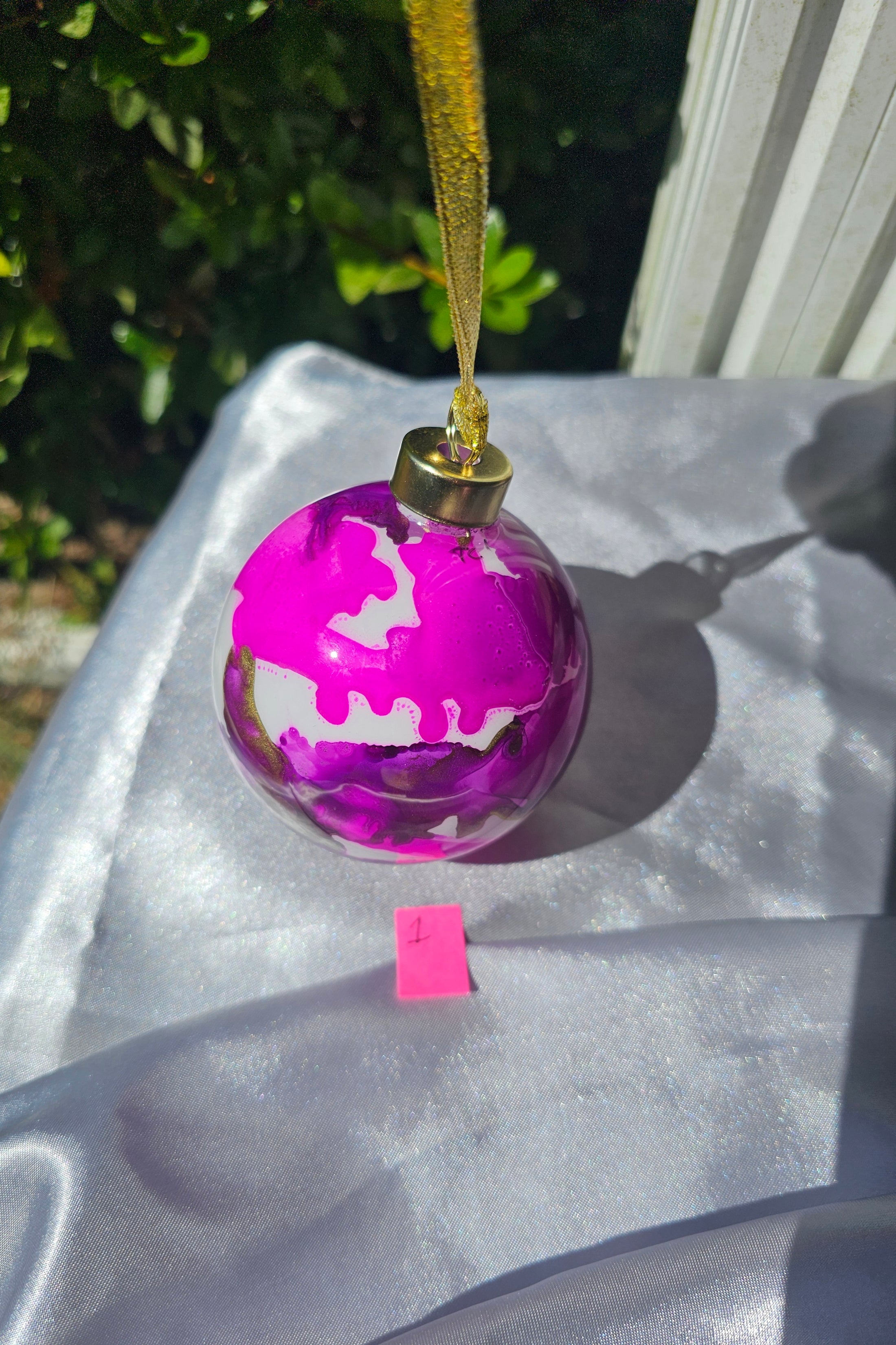 Handcrafted Jewel Tone Plum & Fuchsia Glass Christmas Ornament