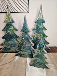 Load image into Gallery viewer, Stylish Handmade Green and Silver Resin Wood Christmas Tree Holiday Mantelpiece with glittery resin details, ideal for adding cheer to your indoor decor.
