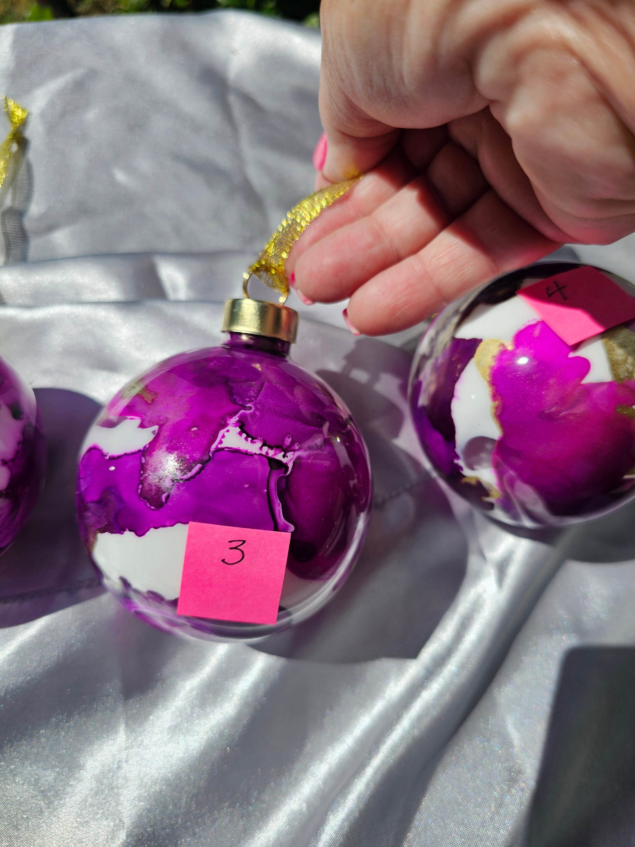 Handcrafted Jewel Tone Plum & Fuchsia Glass Christmas Ornament