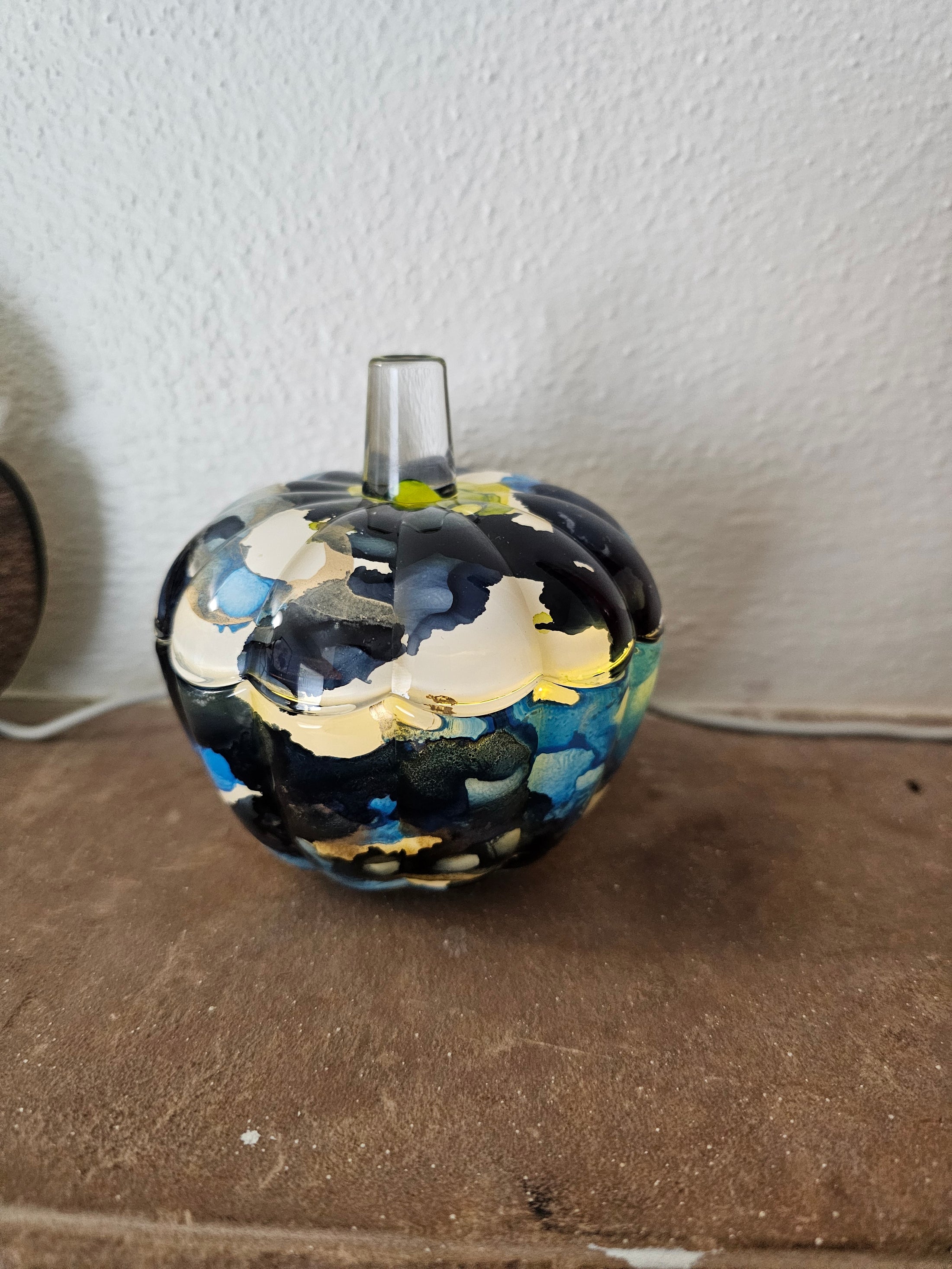 Handpainted Decorative Glass Coastal Style Pumpkin Tabletop Trinket Dish