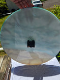 Charger l'image dans la visionneuse de la galerie, Handmade 18" Abstract Coastal Wall Clock – Teal & Caramel Alcohol Ink Art with White Pearl Acrylic Ticks & Silent Sweep
