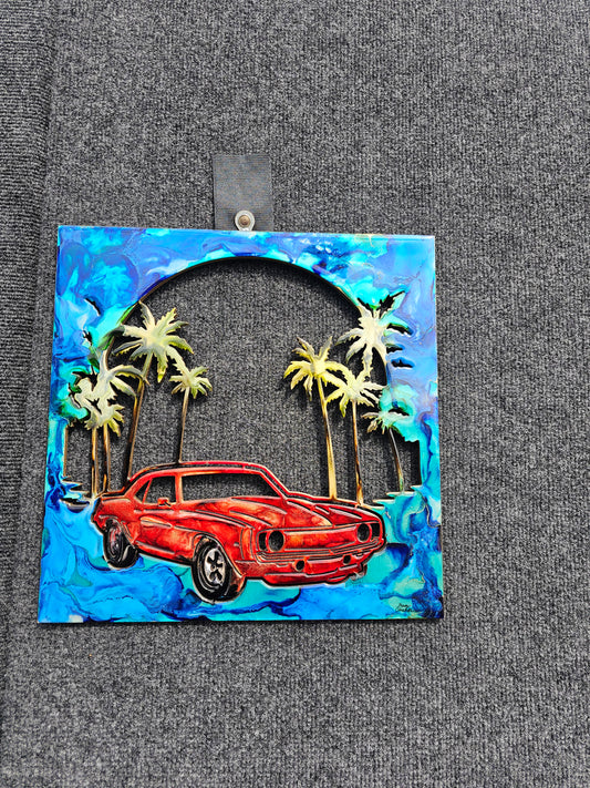 12" Handmade Wood and Resin Chevy Camaro Wall Art