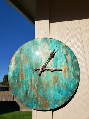 Contemporary Copper Metallic and Blue Resin Round Wall Clock