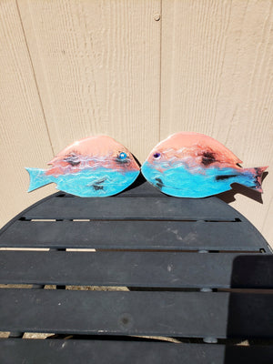 Whimsical Salmon and Blue Tang Fish Resin Wall Decoration