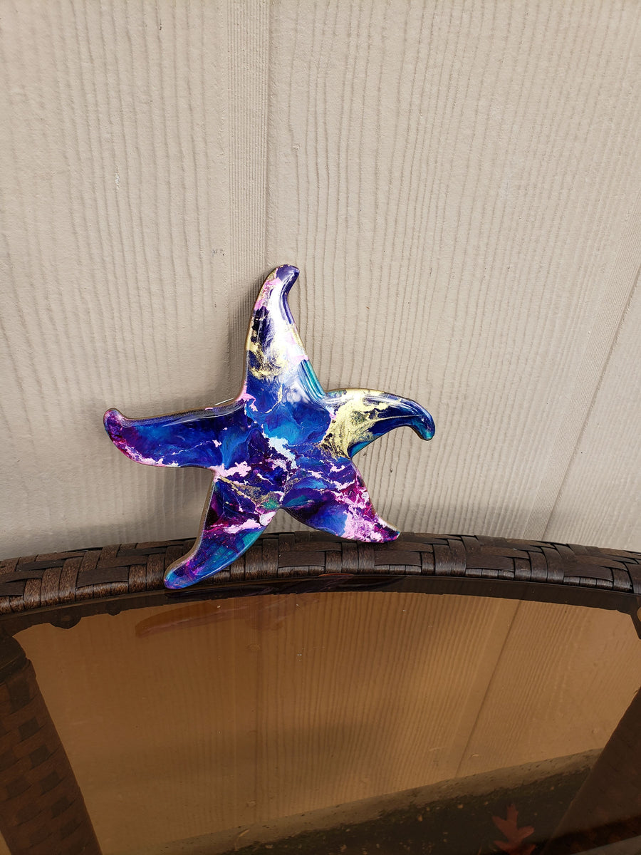 Handcrafted Small Wall Starfish Resin and Wood 6 Inches