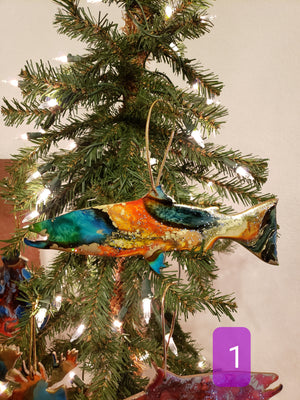 Large 8.5 Inch Salmon Fish Christmas Resin and Wood Ornament