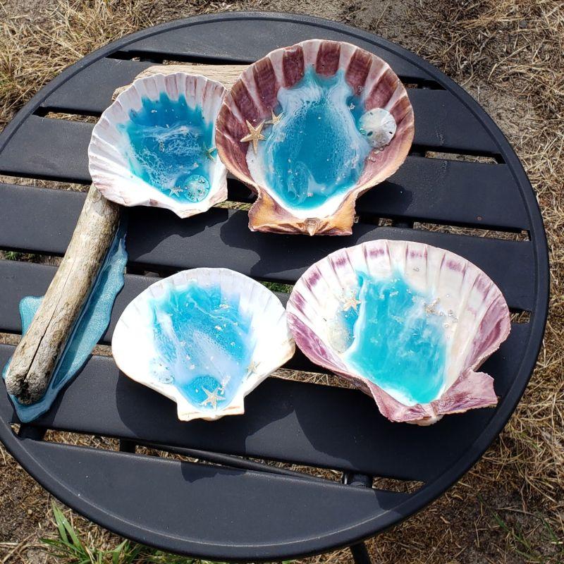Large White Abalone Seashell Resin Trinket Dish